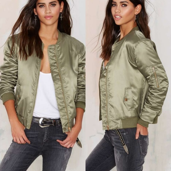 NEW Nasty Gal satin green bomber jacket - Picture 3 of 8